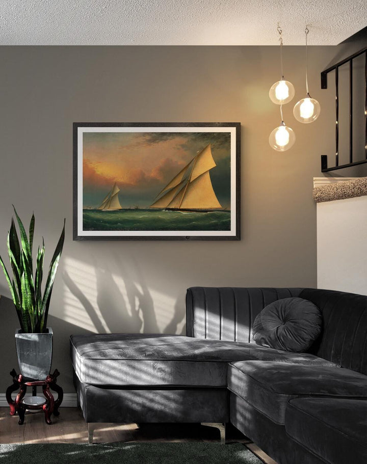 The Puritan Leading Genesta Nautical Vintage Wall Decor with Sailboats, Fineart print on heavyweight paper, Ocean Waves, Costal Home decore FOSHE ART