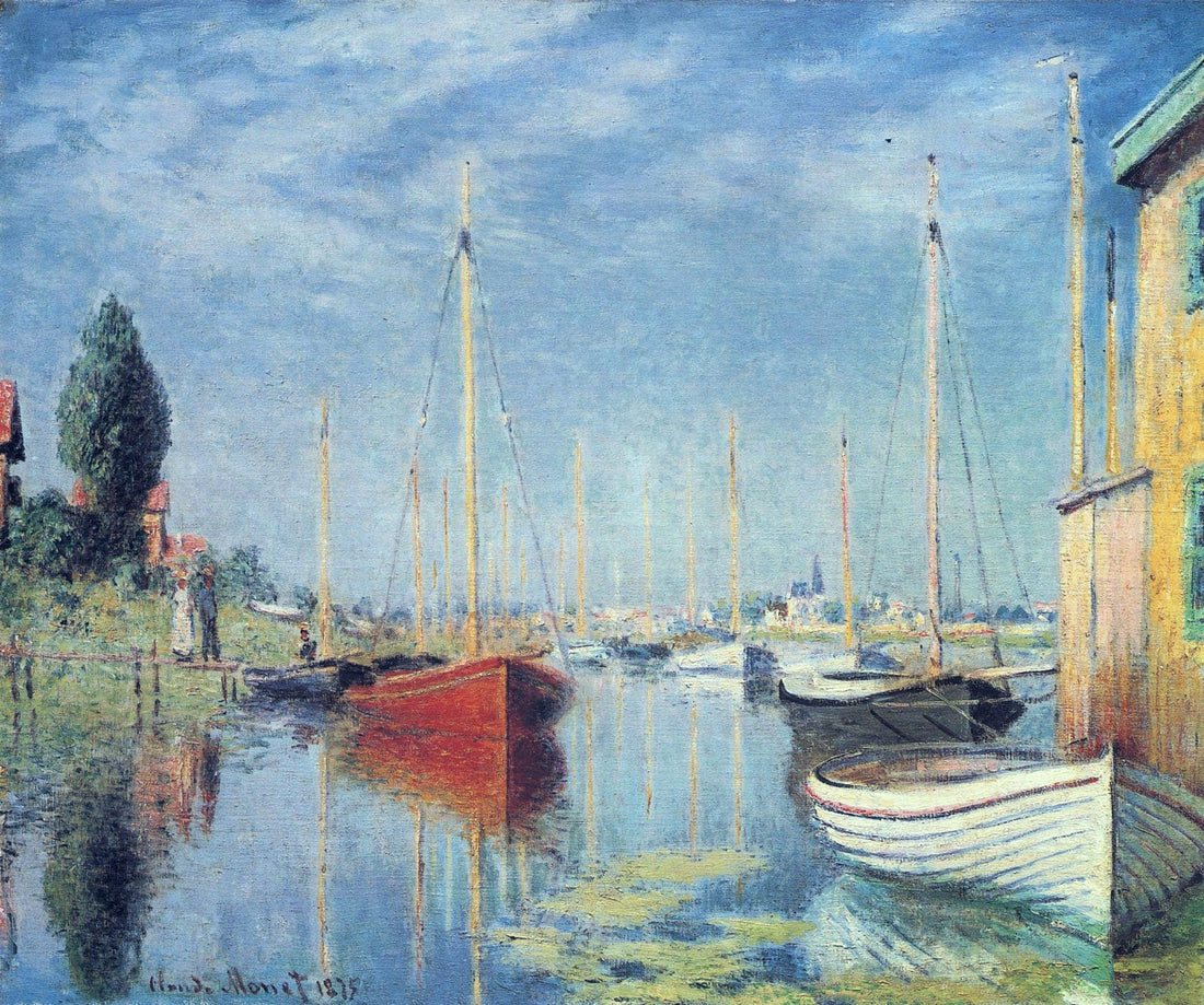 Monet Argenteuil Yachts Painting, Framed Canvas Print, Brush Strokes, Vintage Gold Frame FOSHE ART