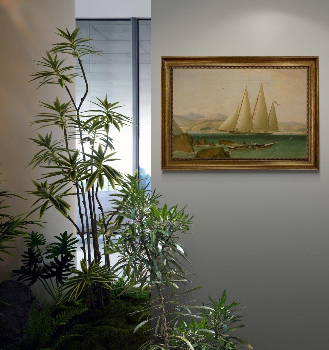 Bermuda Schooner Yacht Art Print with Vintage Golden Frame FOSHE ART