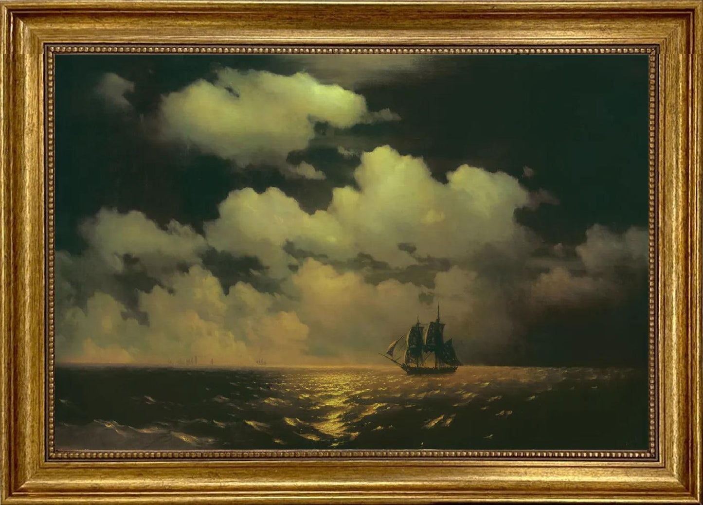 Big MERCURY after victory Aivazovsky Premium canvas print hand finished  with brush strokes and golden vintageous frame looks like original FOSHE ART