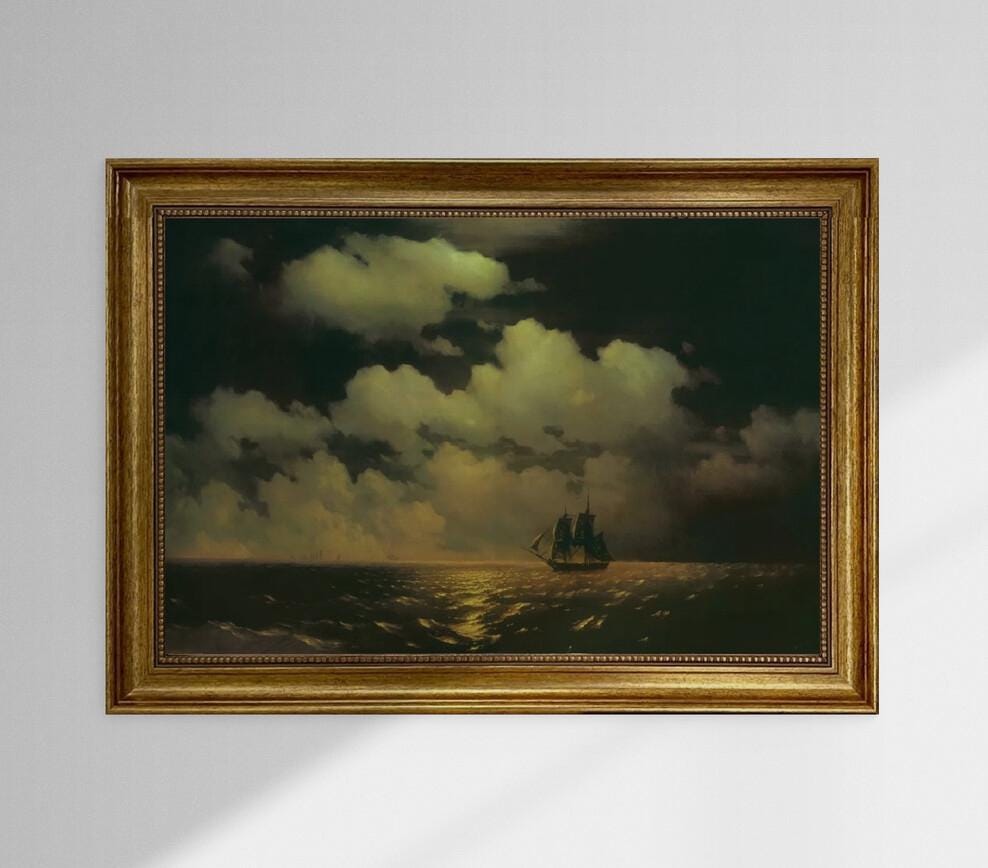 Big MERCURY after victory Aivazovsky Premium canvas print hand finished  with brush strokes and golden vintageous frame looks like original FOSHE ART