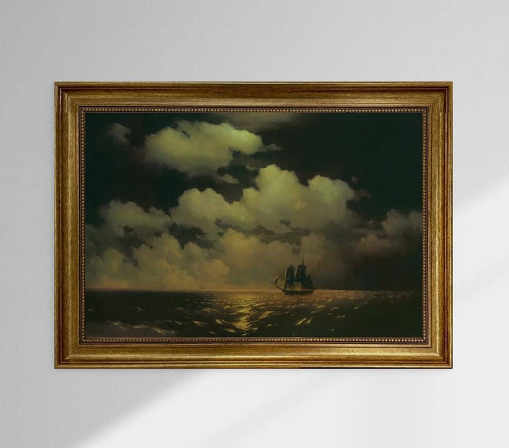 Big MERCURY after victory Aivazovsky Premium canvas print hand finished  with brush strokes and golden vintageous frame looks like original FOSHE ART