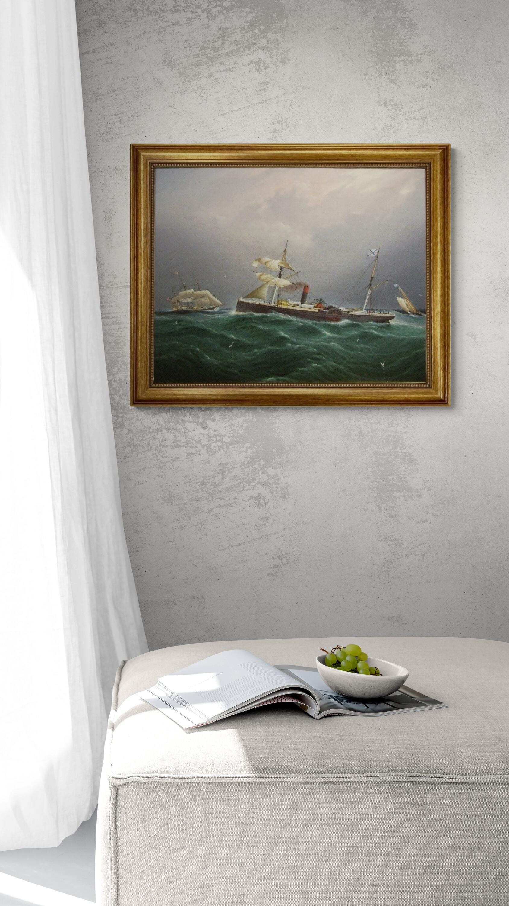 Buttersworth San Salvadore Ship Painting, Framed Canvas Art Print FOSHE ART