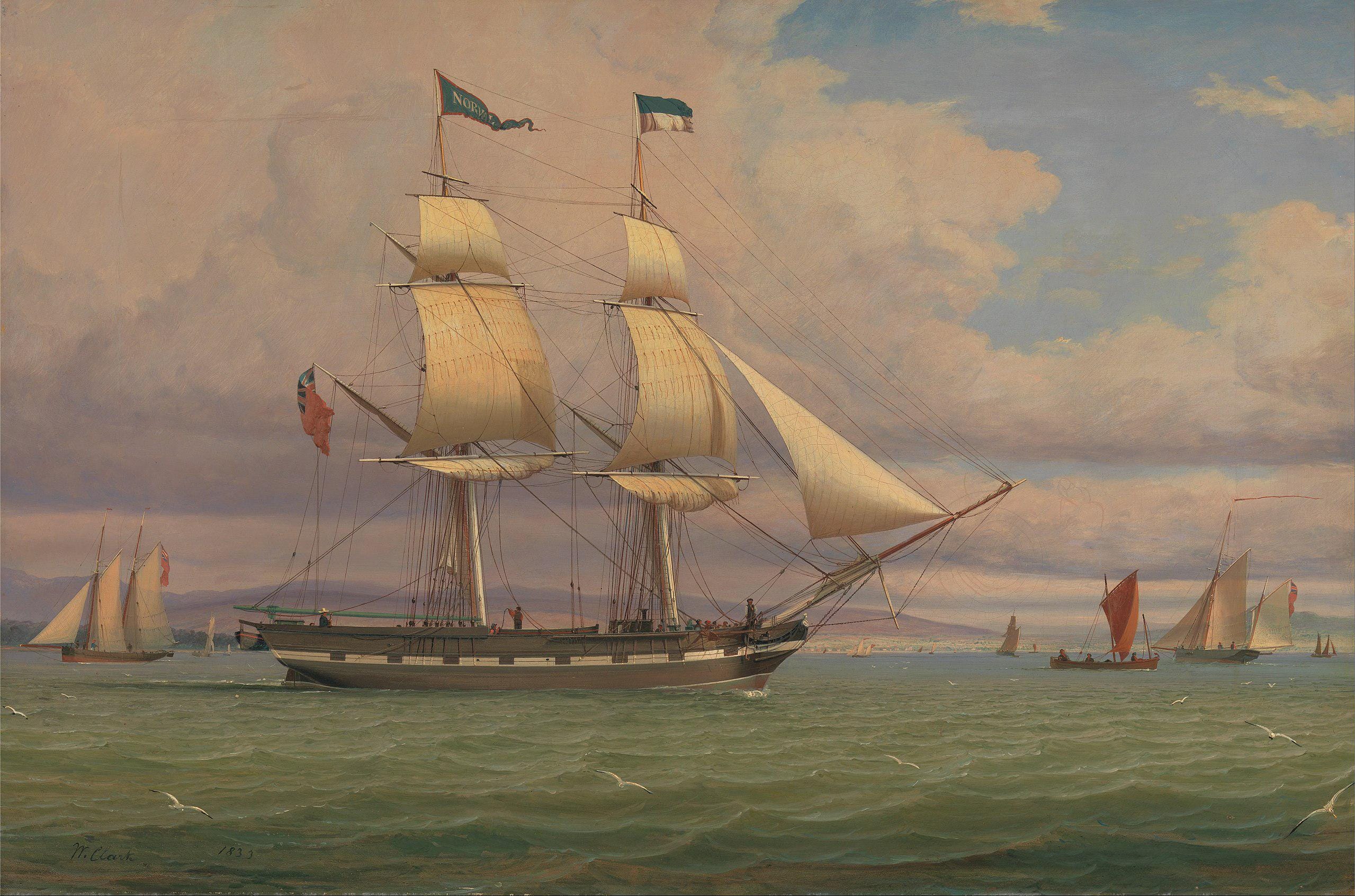 William Clark 'Norval' Ship Canvas Print with Vintage Golden Frame FOSHE ART
