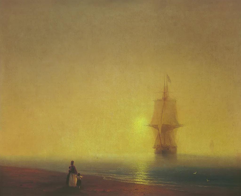 MORNING AT SEA by Ivan Aivazovsky canvas hand finished premium print with brush strokes and golden vintageous frame looks like original art FOSHE ART