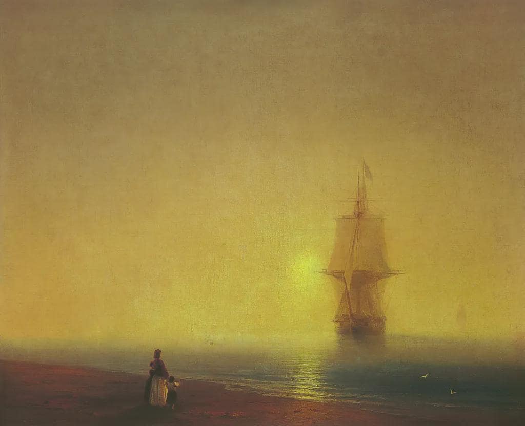 Aivazovsky "Morning at Sea" Canvas Print, Hand Finished Vintage Gold Frame FOSHE ART