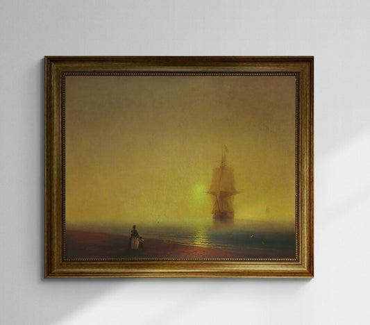 MORNING AT SEA by Ivan Aivazovsky canvas hand finished premium print with brush strokes and golden vintageous frame looks like original art FOSHE ART