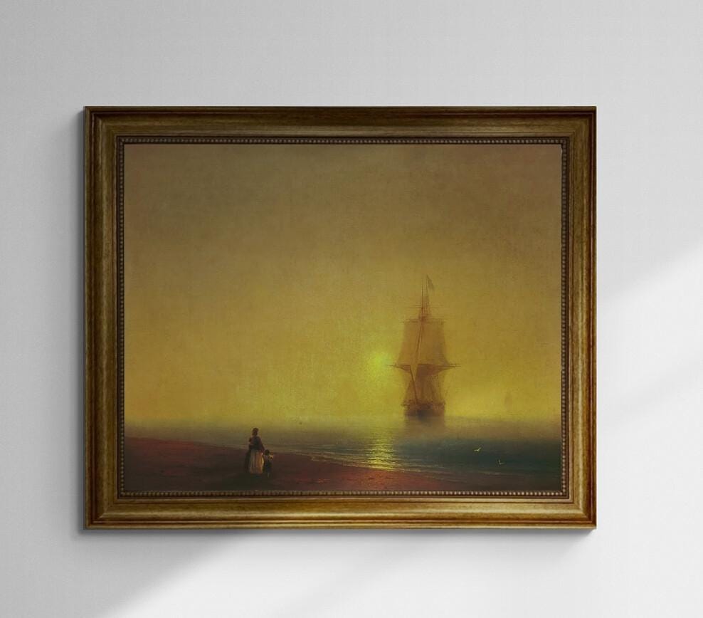 Aivazovsky "Morning at Sea" Canvas Print, Hand Finished Vintage Gold Frame FOSHE ART