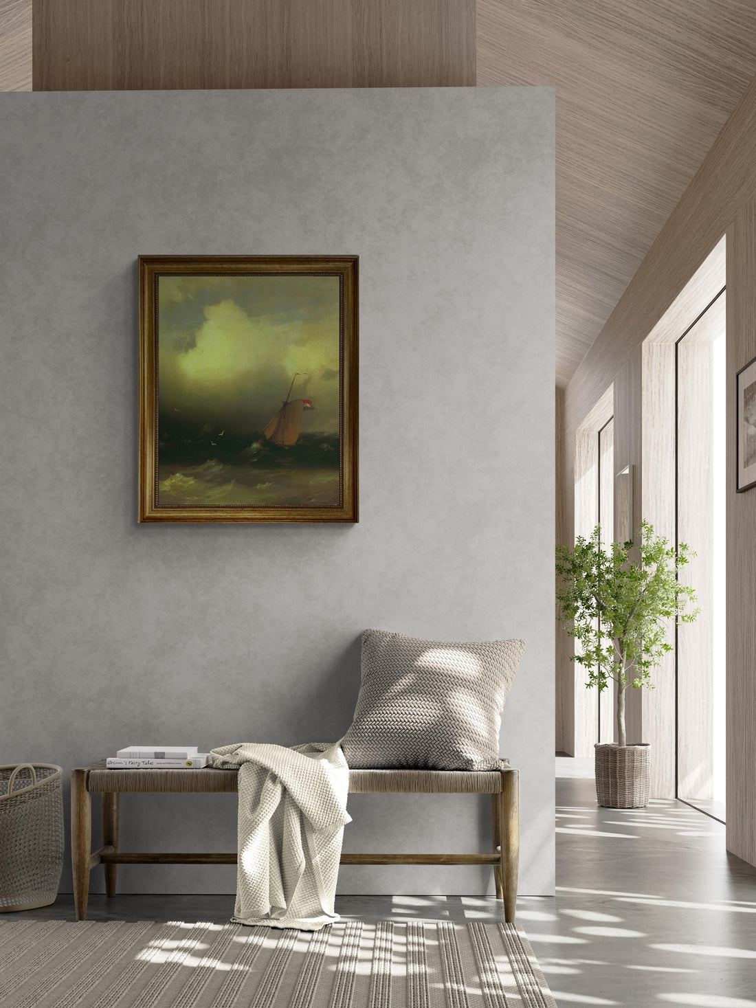 Storm at Sea (1847),  Ivan Aivazovsky, canvas hand finished premium print with brush strokes and golden vintageous frame looks like original FOSHE ART