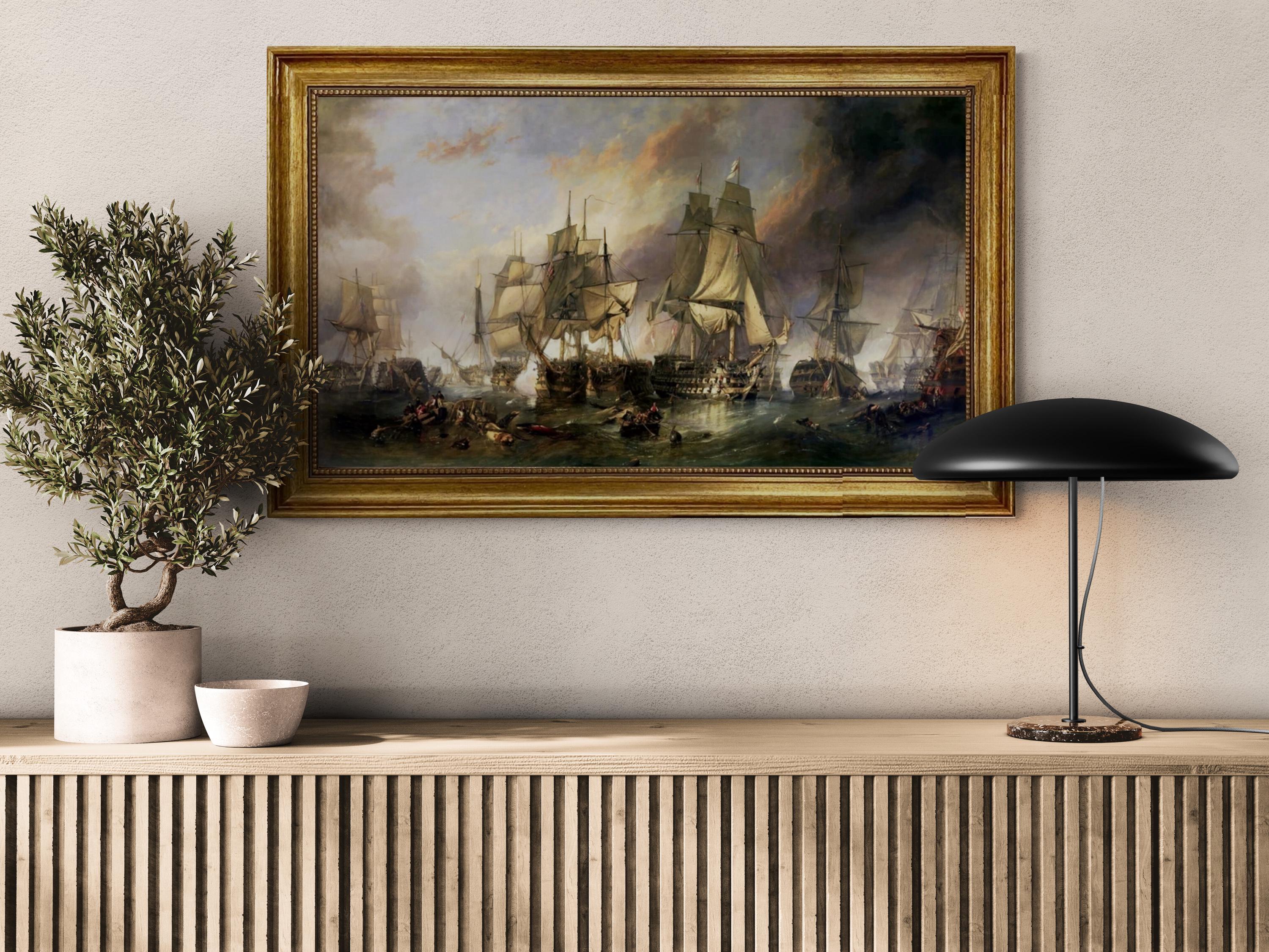 Battle of Trafalgar Print: William Clarkson Stanfield, Hand Finished 3D Canvas, Vintage Frame FOSHE ART