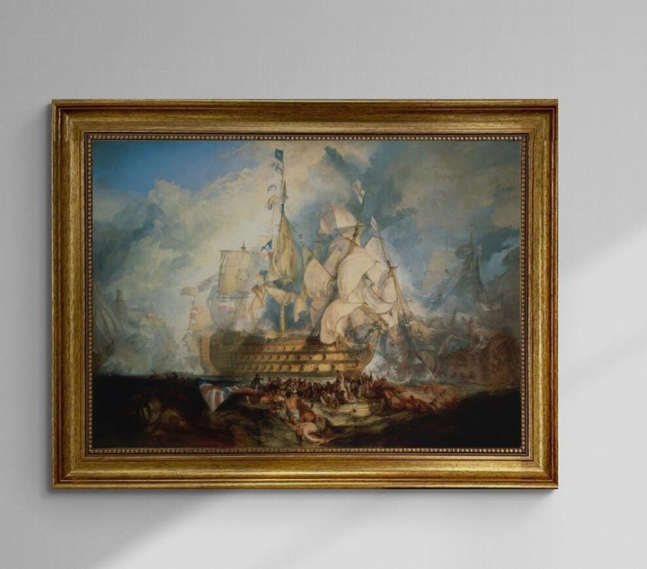 Epic Battle of Trafalgar: Naval Art Print by W. Turner | real art canvas with hand-applied brush strokes for Authentic Look | golden frame FOSHE ART