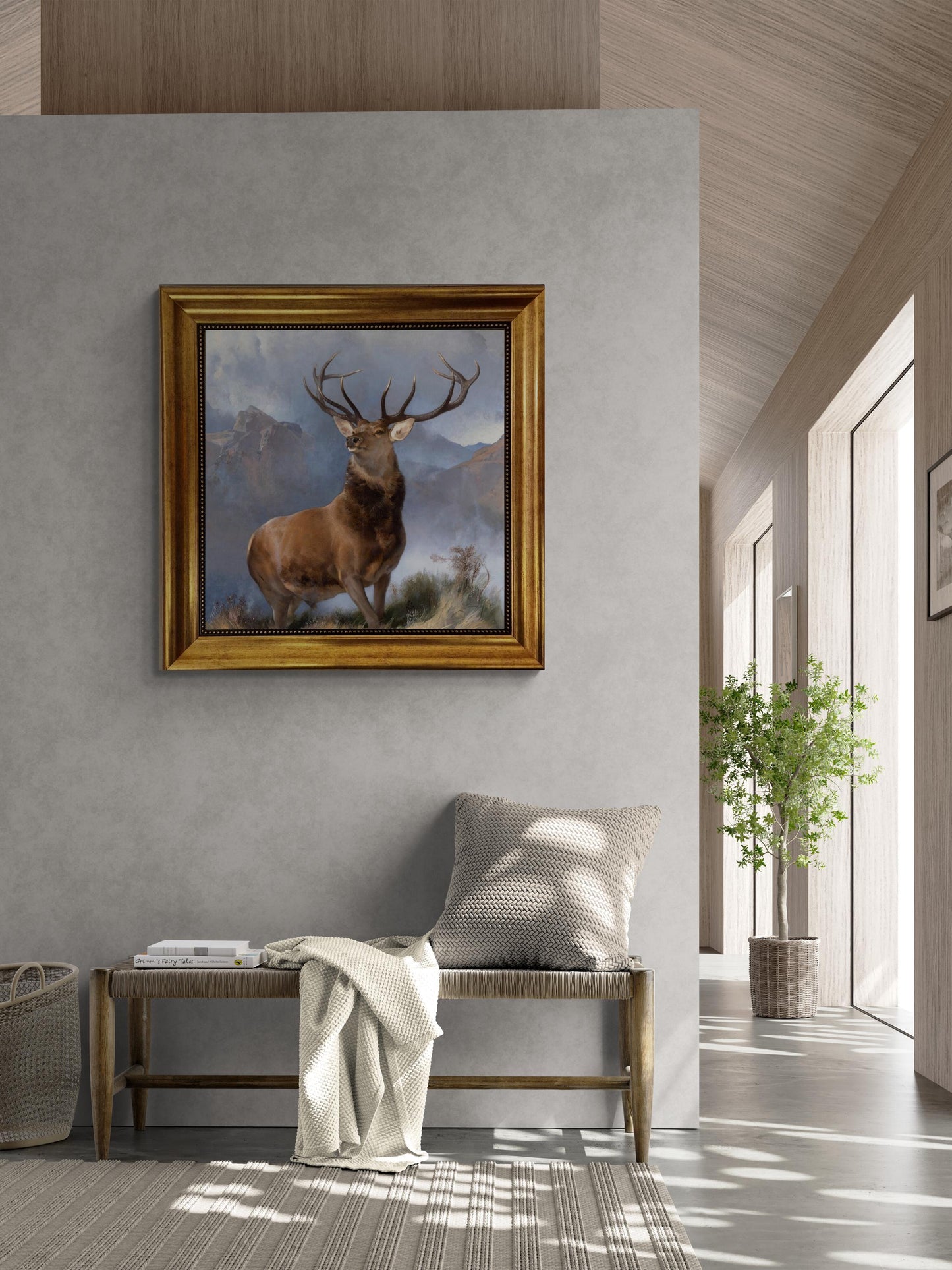 The Monarch of the Sir Glen by Edwin Landseer Gliclée canvas premium print with brush stroke and golden vintageous frame looks like original FOSHE ART