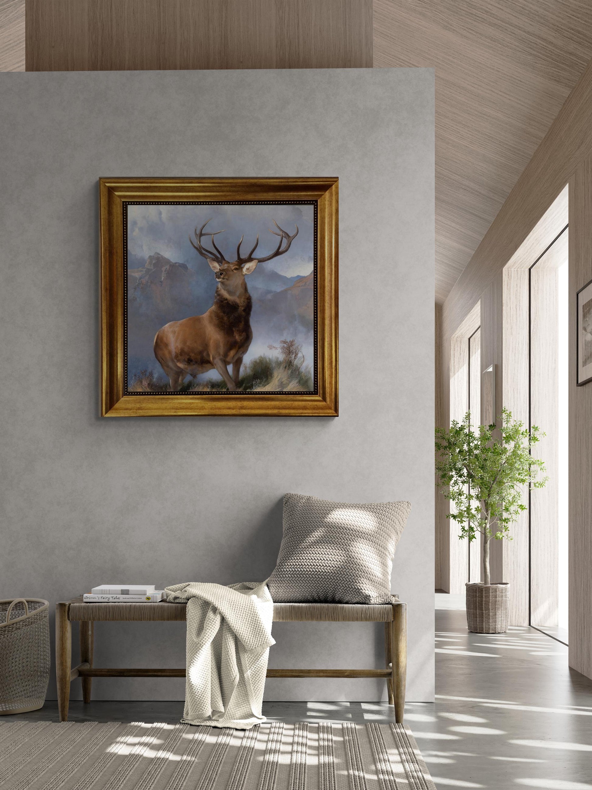 The Monarch of the Sir Glen by Edwin Landseer Gliclée canvas premium print with brush stroke and golden vintageous frame looks like original FOSHE ART