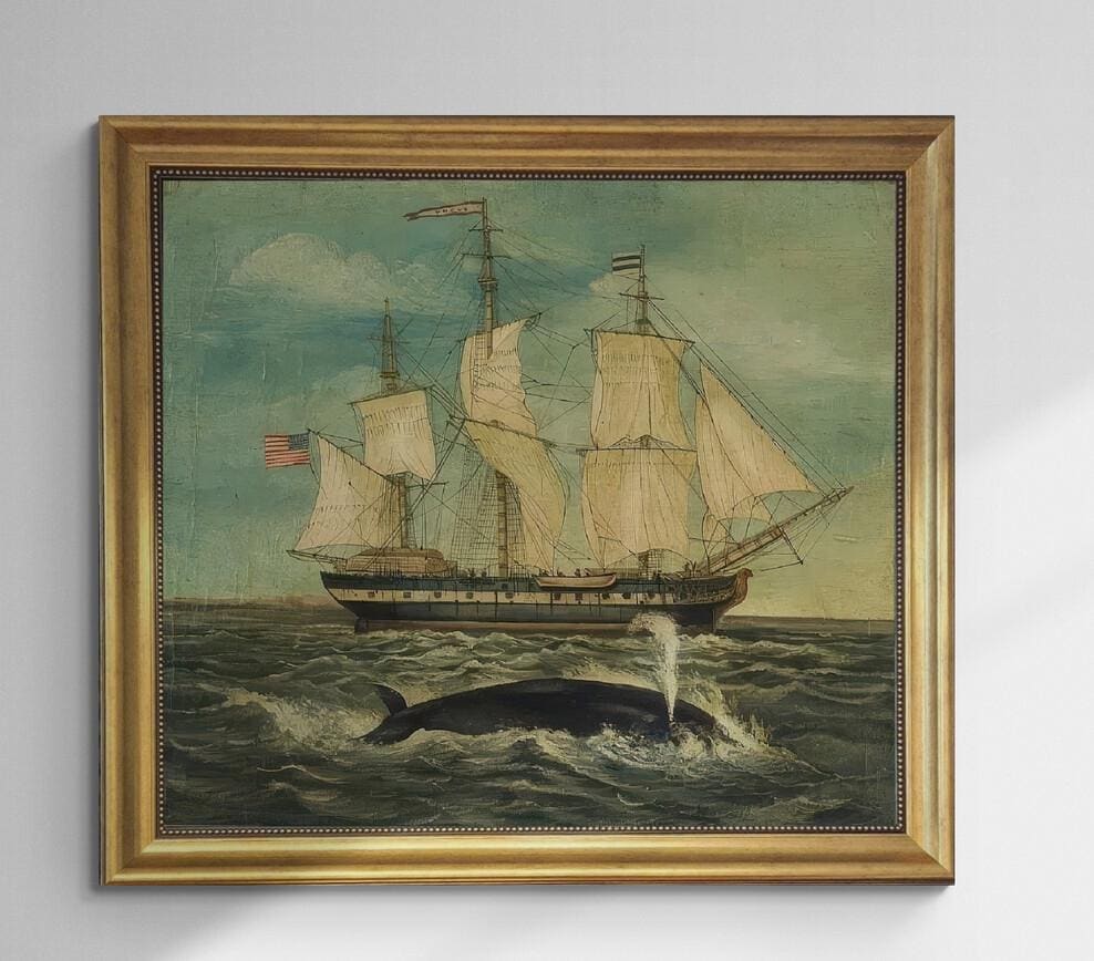 American Whaling Ship Giclée Art Print on Canvas: Hand-Finished brush strokes FOSHE ART