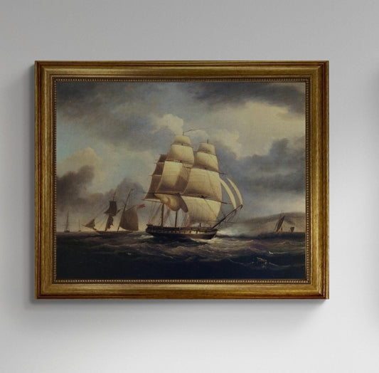 American Frigate on the Thames | Framed Oil Painting Print on Canvas | Hand-Finished with Brush Strokes for a Museum-Quality Masterpiece FOSHE ART