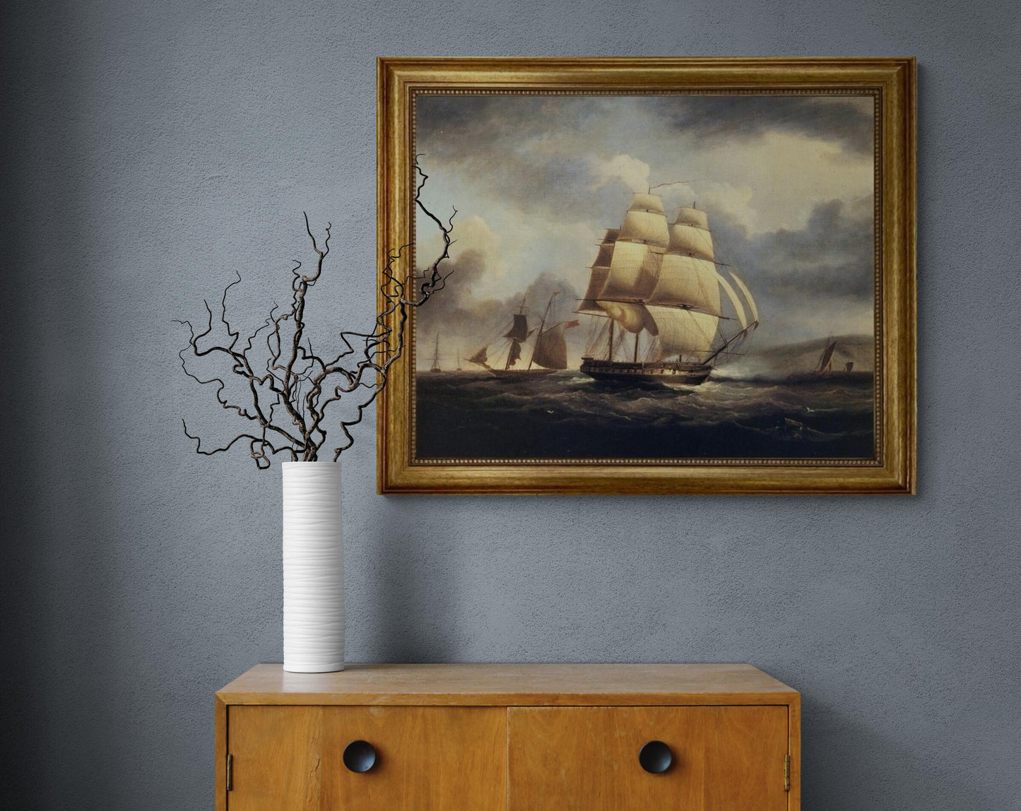 American Frigate on the Thames | Framed Oil Painting Print on Canvas | Hand-Finished with Brush Strokes for a Museum-Quality Masterpiece FOSHE ART