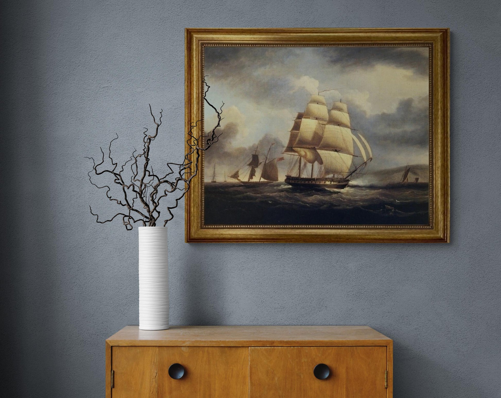 American Frigate on the Thames | Framed Oil Painting Print on Canvas | Hand-Finished with Brush Strokes for a Museum-Quality Masterpiece FOSHE ART