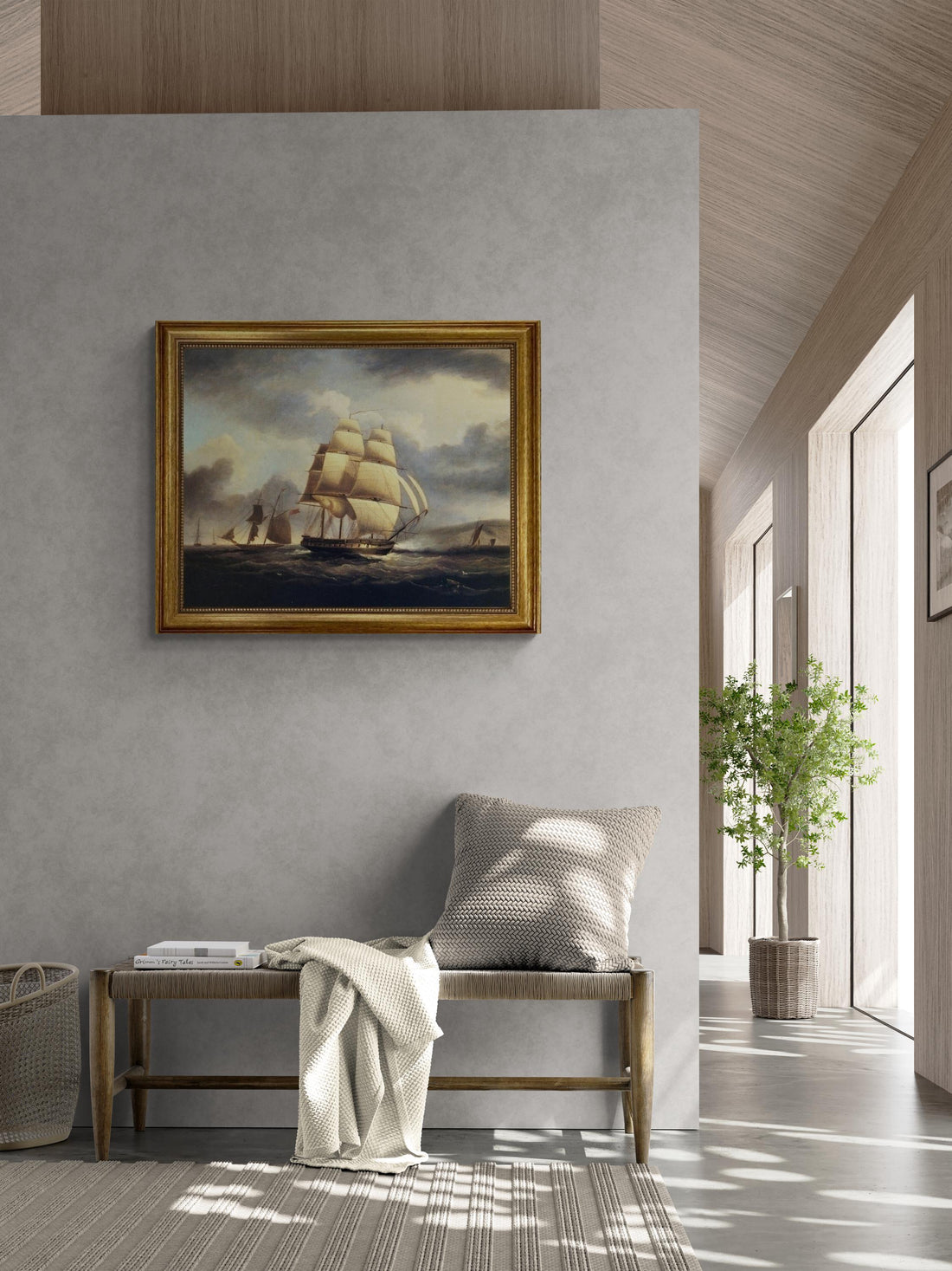 American Frigate on the Thames | Framed Oil Painting Print on Canvas | Hand-Finished with Brush Strokes for a Museum-Quality Masterpiece FOSHE ART