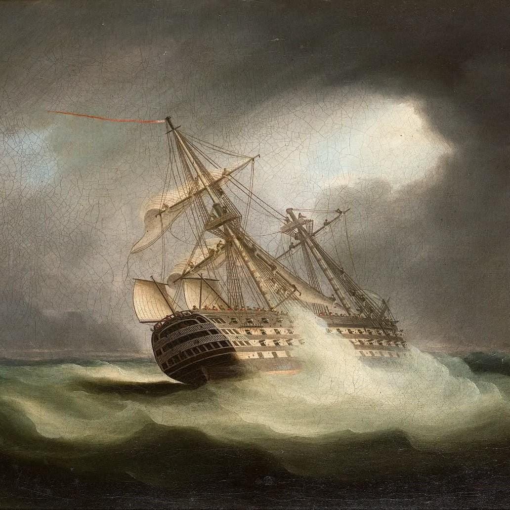 HMS VICTORY, James Buttersworth, premium reproduction hand finished canvas print with brush strokes looks like original oil painting, framed FOSHE ART