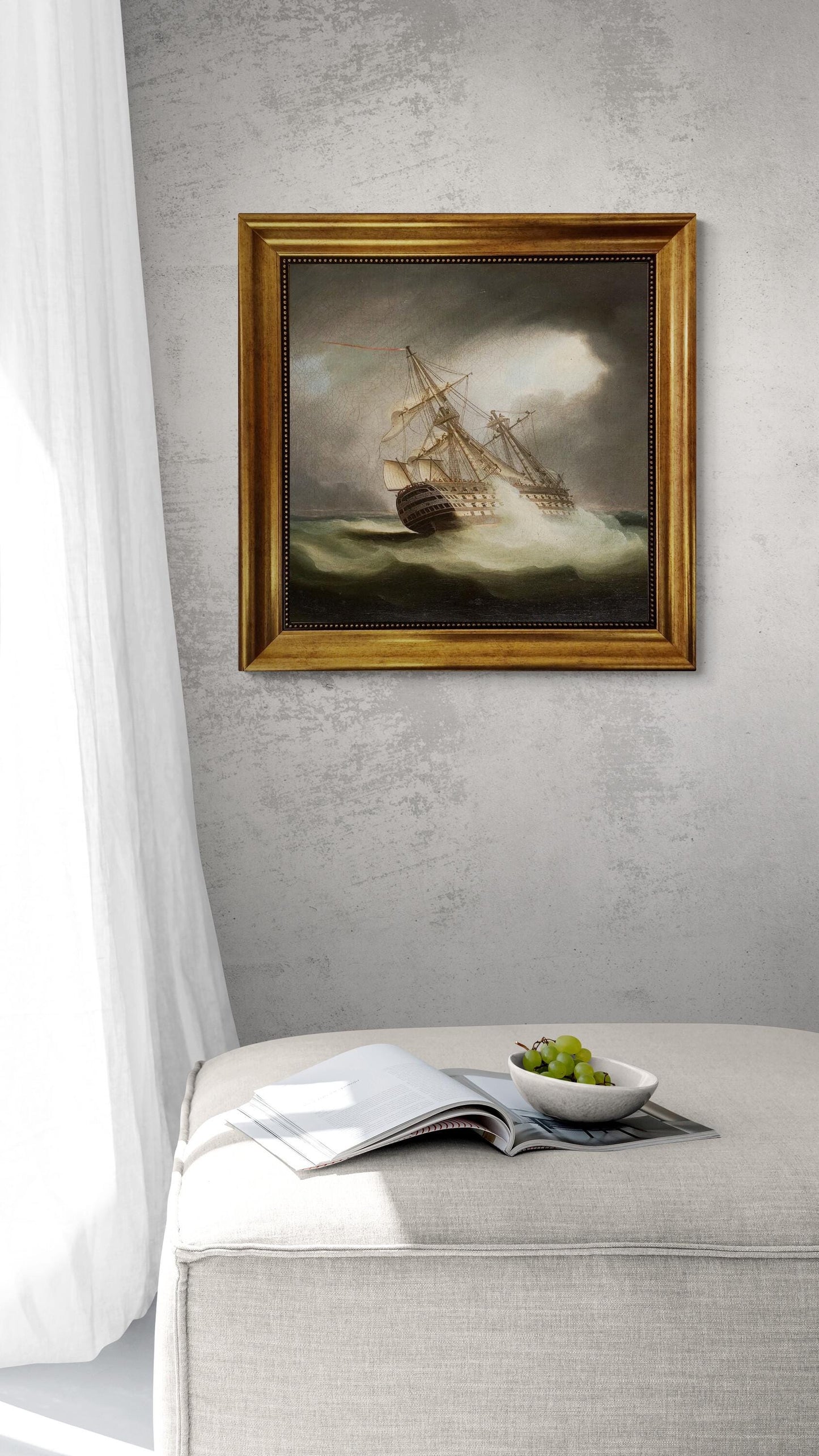 HMS VICTORY, James Buttersworth, premium reproduction hand finished canvas print with brush strokes looks like original oil painting, framed FOSHE ART