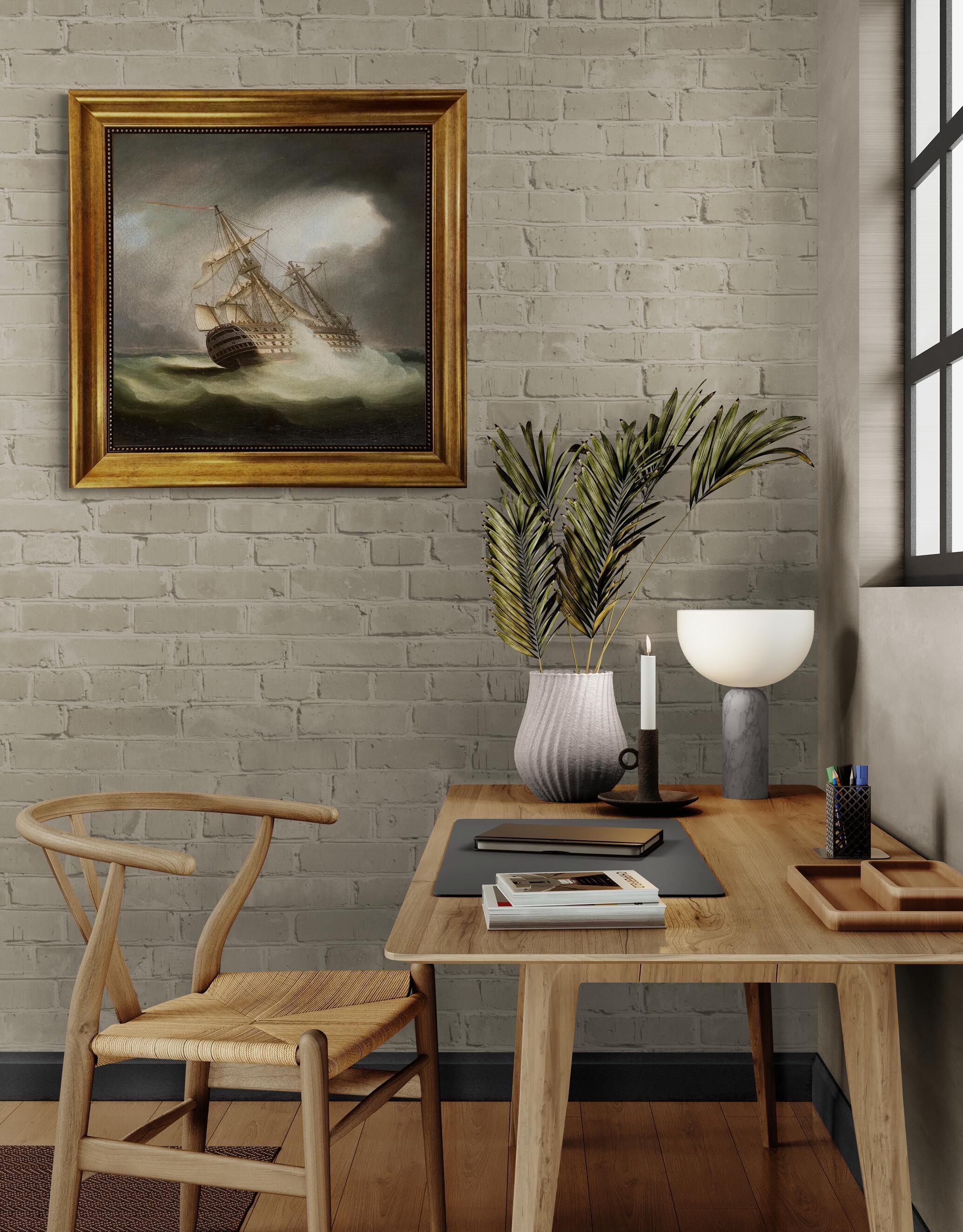 HMS VICTORY, James Buttersworth, premium reproduction hand finished canvas print with brush strokes looks like original oil painting, framed FOSHE ART