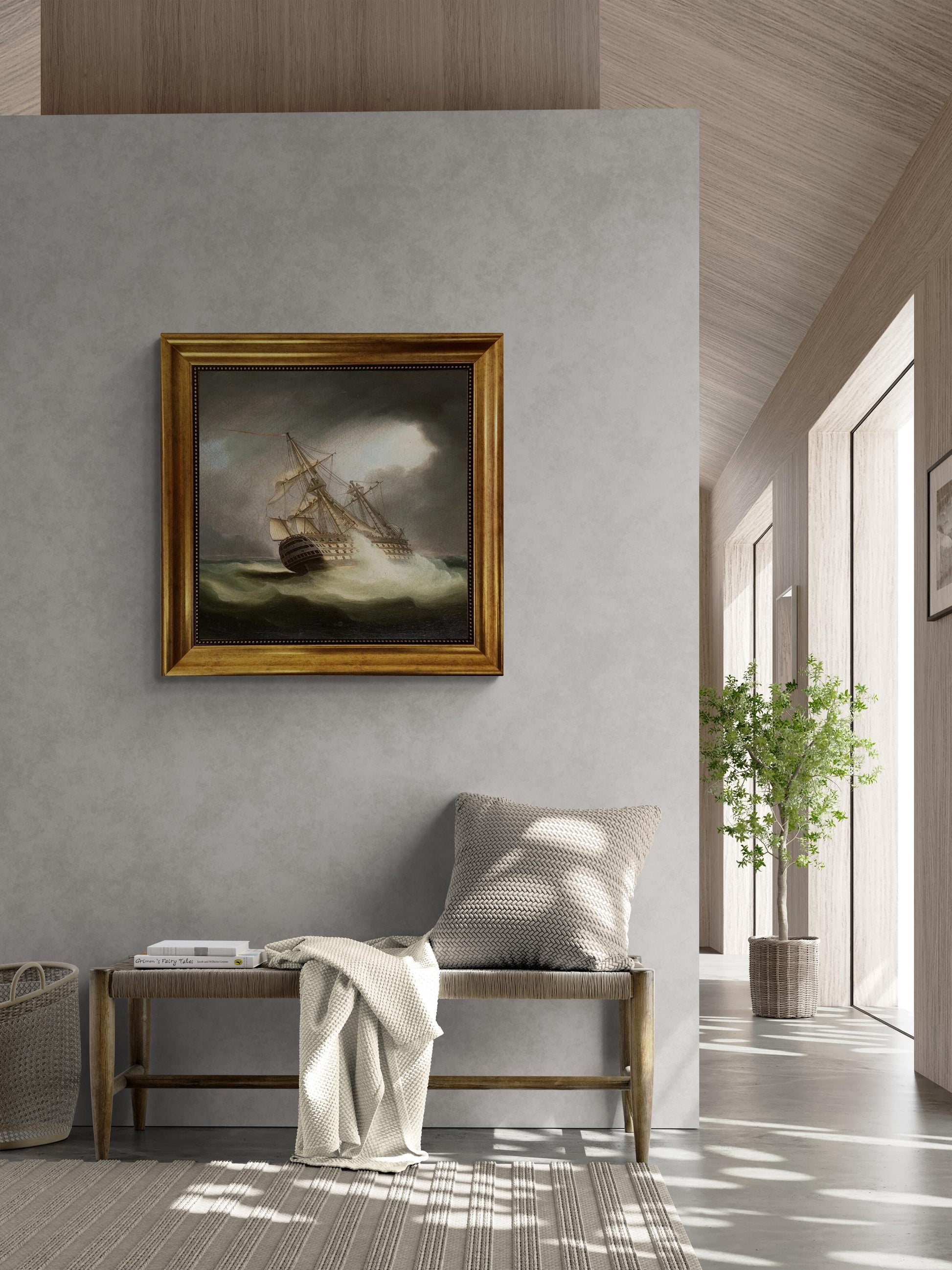 HMS VICTORY, James Buttersworth, premium reproduction hand finished canvas print with brush strokes looks like original oil painting, framed FOSHE ART