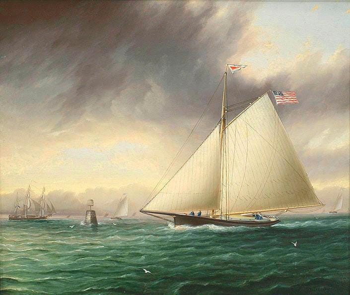 Framed Racing Sloop Whistler Canvas Art Print: Brush Stroke Finish FOSHE ART