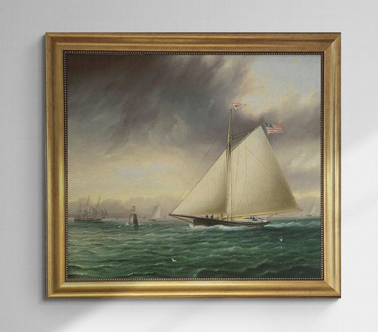 Racing Sloop Whistler Off Bowditch Ledge Salem: Framed Oil Painting Print on Canvas finished with brush strokes looks like original painting FOSHE ART