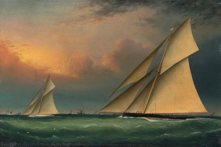America's Cup 1885 Puritan and Genesta Nautical Sailboats, Fine Art Giclee Print FOSHE ART
