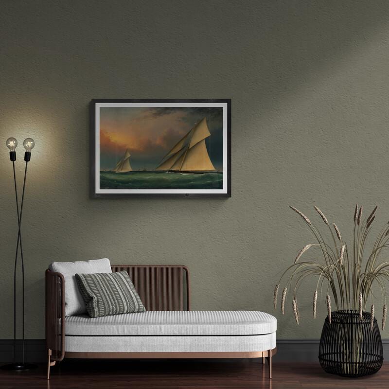 America's Cup 1885 Puritan and Genesta Nautical Sailboats, Fine Art Giclee Print FOSHE ART