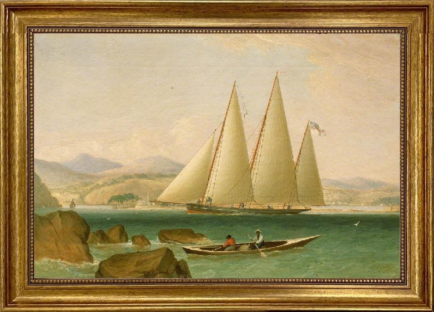 Bermuda Schooner Yacht Offshore by John Lynn Fineart print on heavyweight paper, museum quality seascape wallart home decore with sail boats FOSHE ART