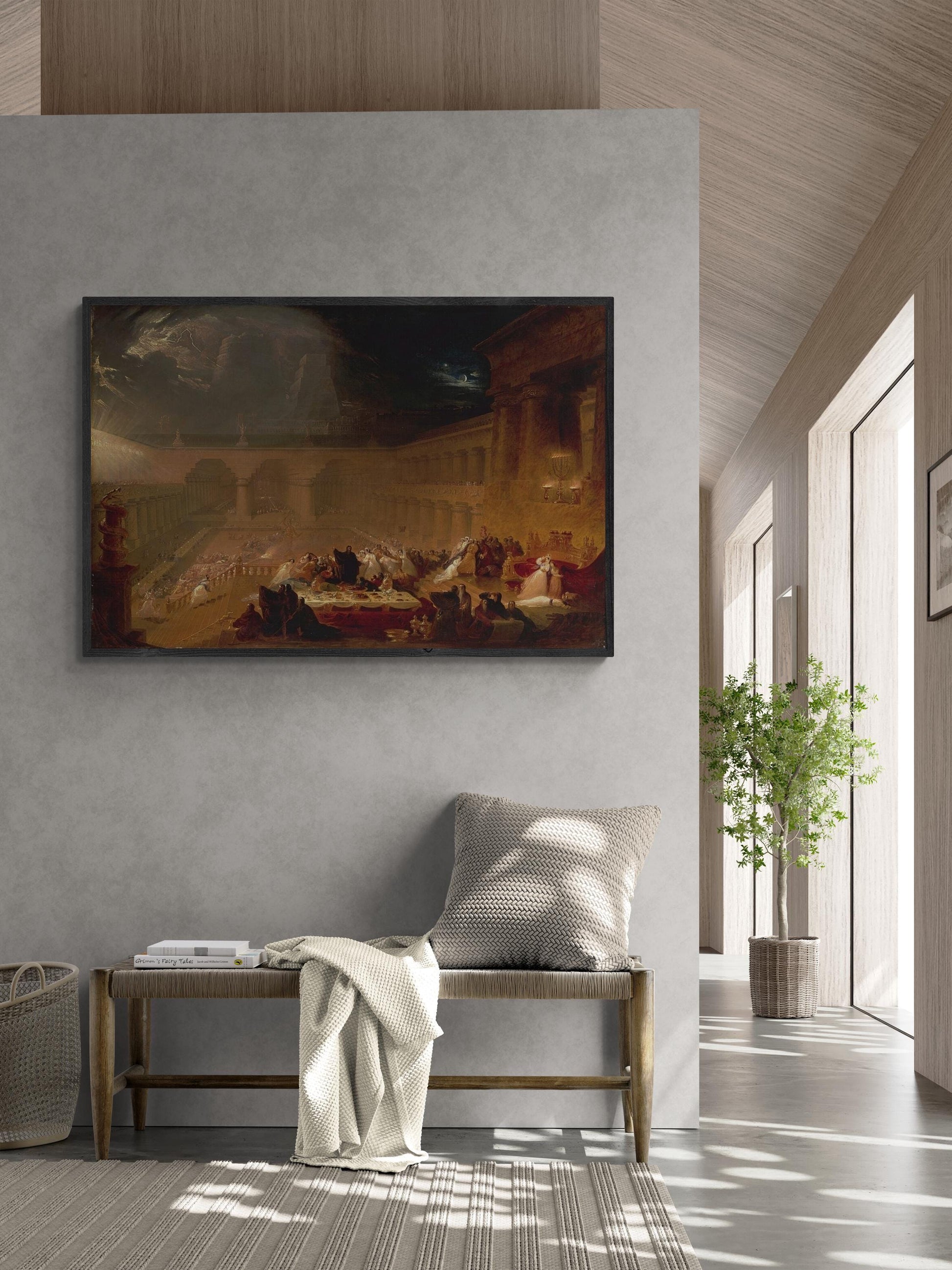 Belshazzar's Feast by John Martin, giclée FineArt Print from original oilpainting, Hand Finished 3D Print, brush strokes, oversized wall art FOSHE ART