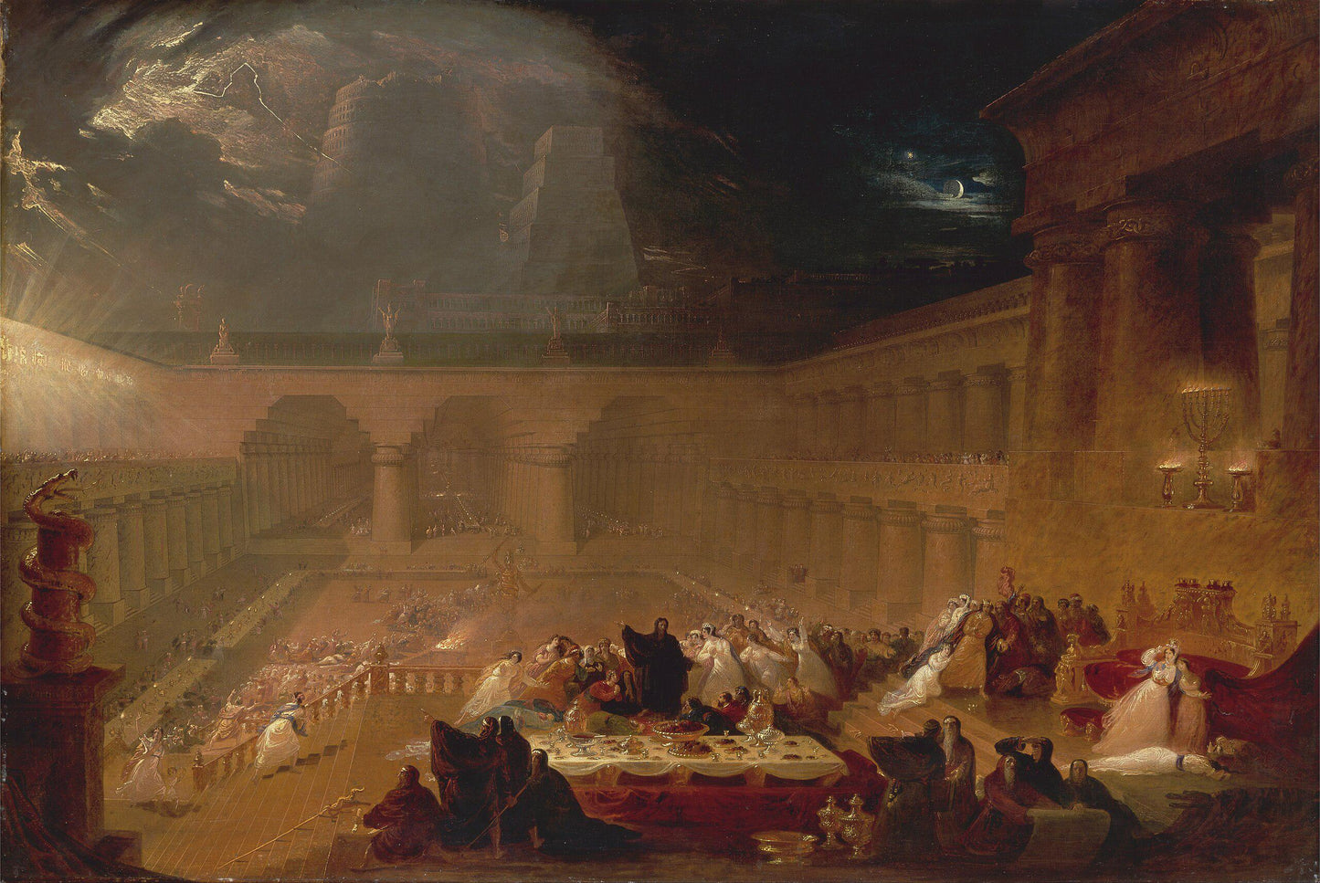 Belshazzar's Feast by John Martin, Canvas Giclée Print, 3D Hand-finish with brush strokes, looks like original art with Golden Vintage Frame FOSHE ART