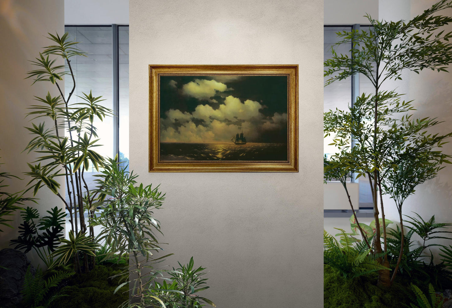 Big MERCURY after victory Aivazovsky Premium canvas print hand finished  with brush strokes and golden vintageous frame looks like original FOSHE ART