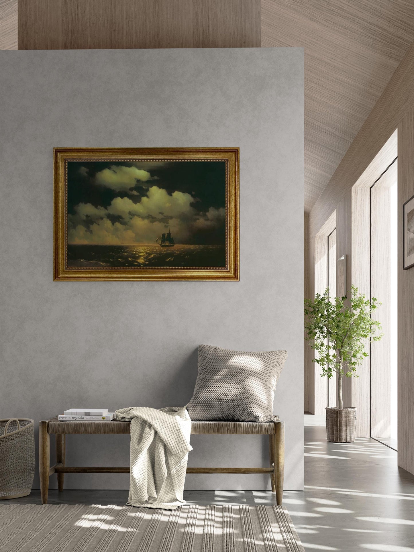 Big MERCURY after victory Aivazovsky Premium canvas print hand finished  with brush strokes and golden vintageous frame looks like original FOSHE ART