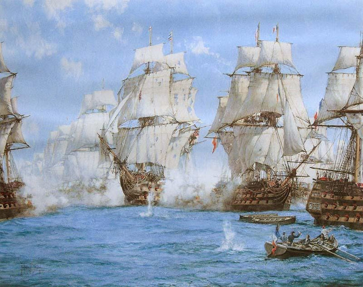 BATTLE of TRAFALGAR, Montague Dawson, fine art premium print on canvas, hand finished with brush strokes looks like original art with frame. FOSHE ART