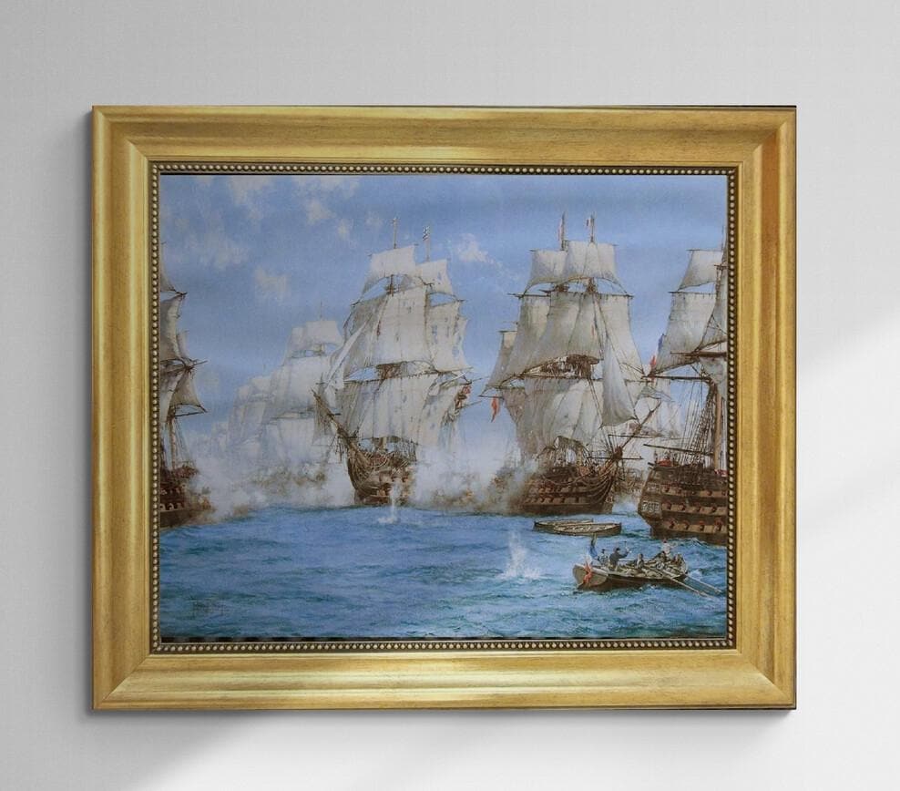 Montague Dawson Battle of Trafalgar Canvas Print with Vintage Frame FOSHE ART