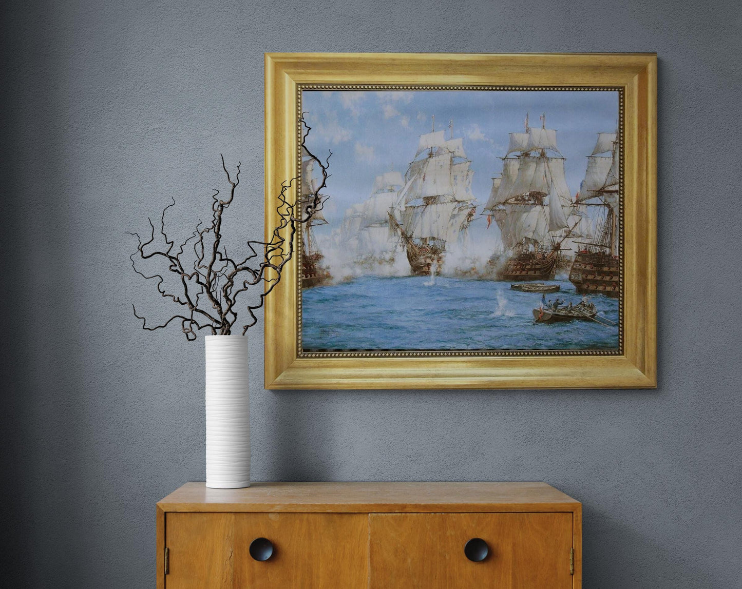 BATTLE of TRAFALGAR, Montague Dawson, fine art premium print on canvas, hand finished with brush strokes looks like original art with frame. FOSHE ART