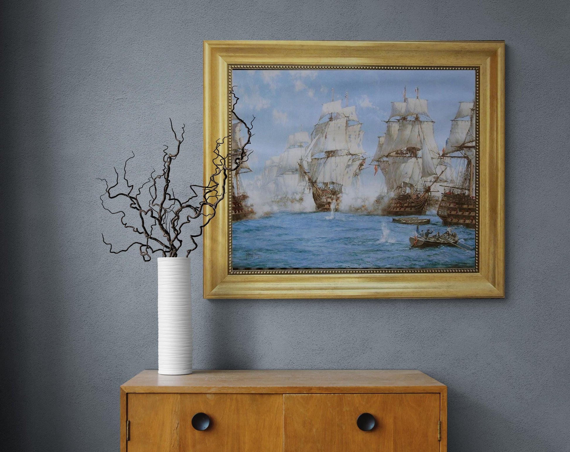 BATTLE of TRAFALGAR, Montague Dawson, fine art premium print on canvas, hand finished with brush strokes looks like original art with frame. FOSHE ART