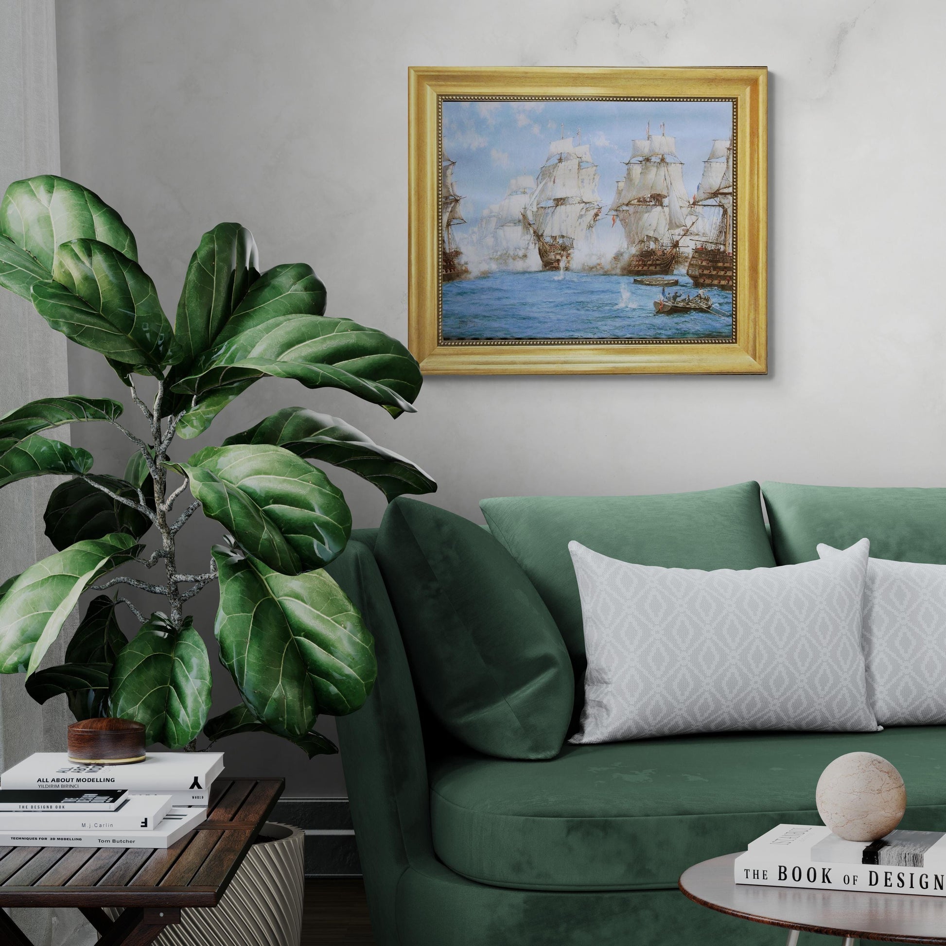 BATTLE of TRAFALGAR, Montague Dawson, fine art premium print on canvas, hand finished with brush strokes looks like original art with frame. FOSHE ART