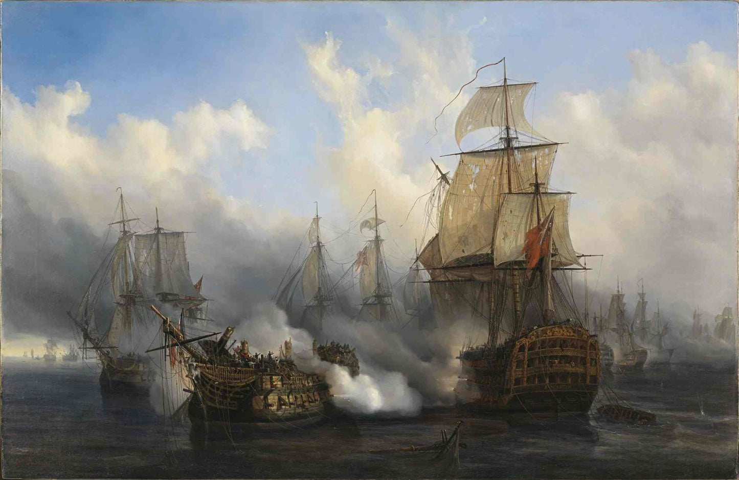 Battle of Trafalgar, Auguste Mayer, Redoutable ship, 3D hand finished premium print on canvas with brush strokes and golden vintageous frame FOSHE ART