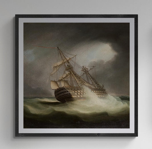 HMS VICTORY, James Buttersworth, Nautical Vintage Wall Decor with Sailboat, Heavyweight print on Fineart paper or museum quality poster FOSHE ART