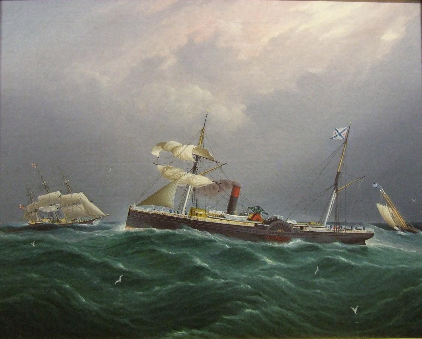 Buttersworth San Salvadore Ship Painting, Framed Canvas Art Print FOSHE ART