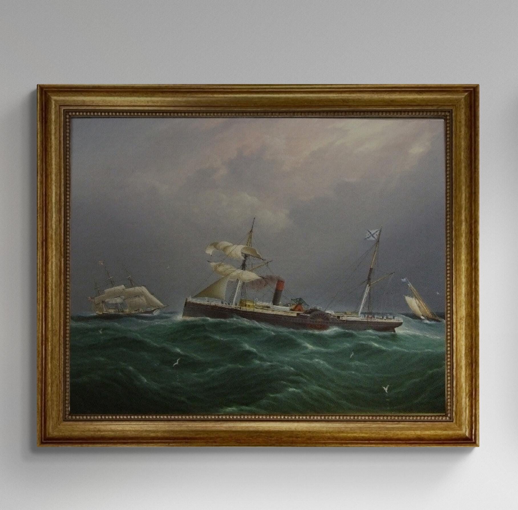 Buttersworth San Salvadore Ship Painting, Framed Canvas Art Print FOSHE ART