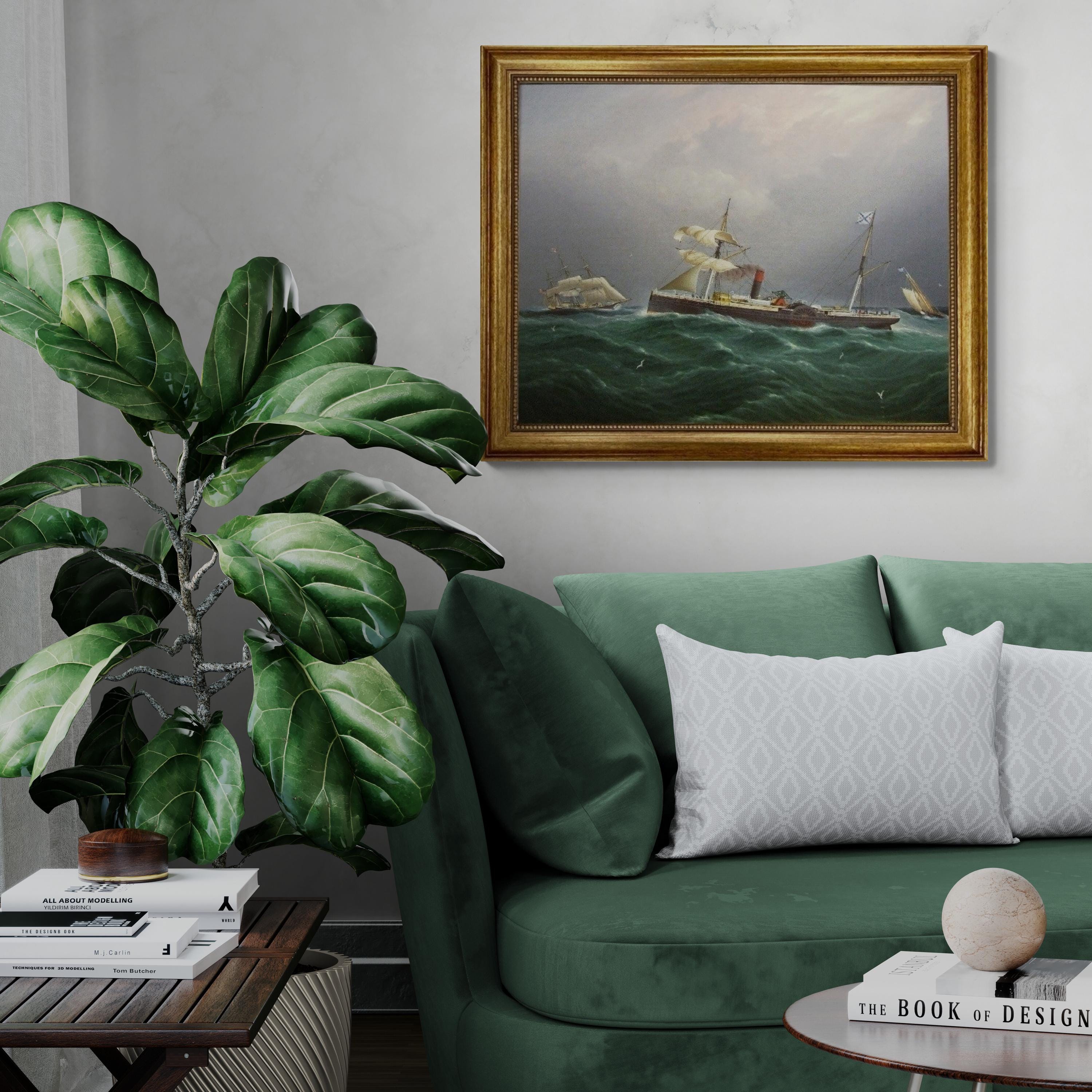 Buttersworth San Salvadore Ship Painting, Framed Canvas Art Print FOSHE ART