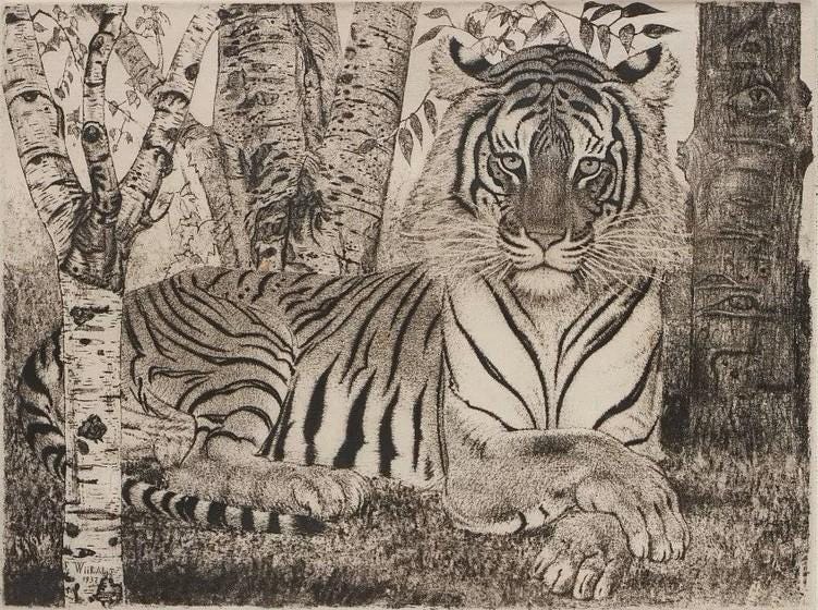 Eduard Wiiralt 'Reclining Tiger' Giclée Print – Fine Art Reproduction FOSHE ART