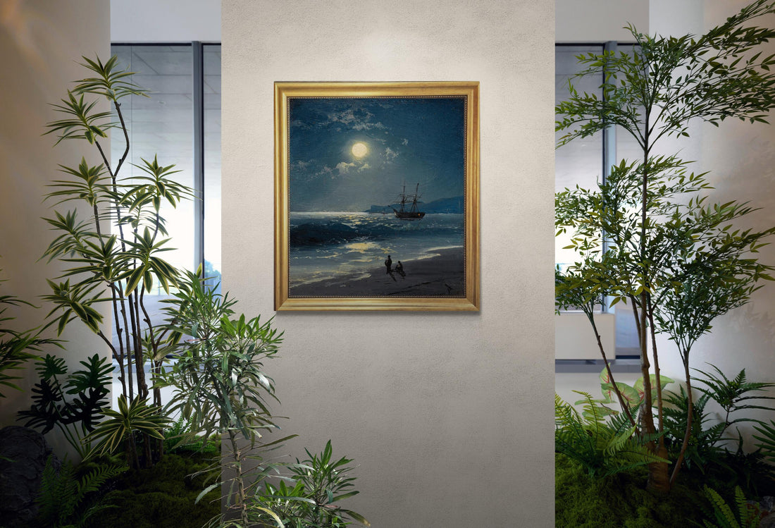 Aivazovsky Sailing Ship Print on Canvas with Golden Vintage Frame FOSHE ART