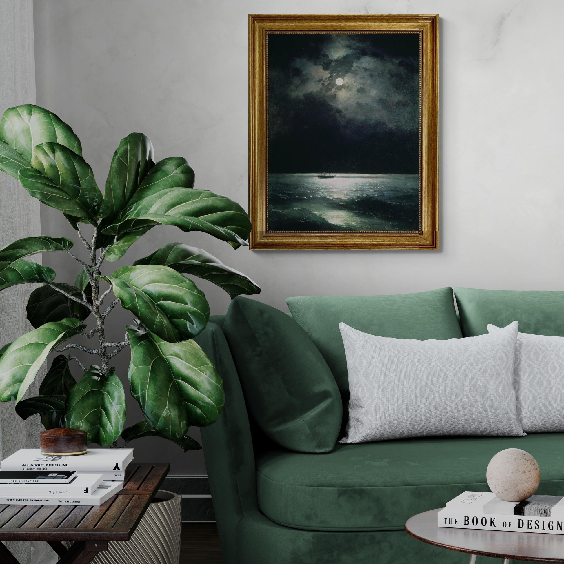 The black sea at night by Aivazovsky canvas hand finished premium print with brush strokes and golden vintageous frame looks like original FOSHE ART