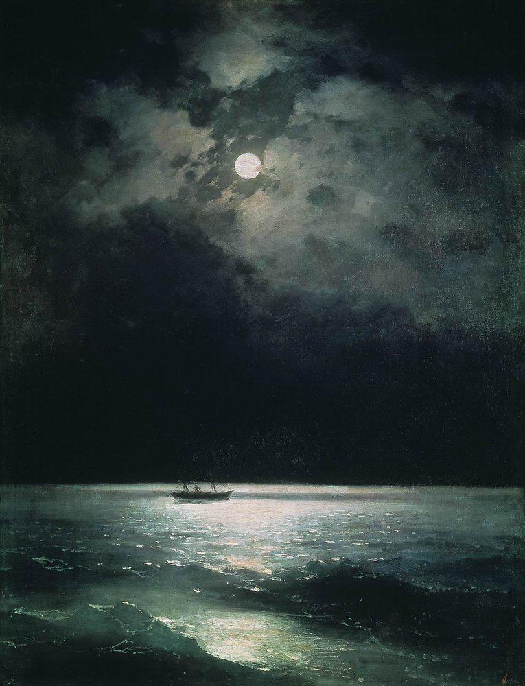 Aivazovsky Black Sea at Night Canvas Print, Vintage Gold Frame FOSHE ART