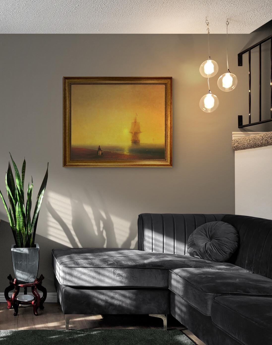 MORNING AT SEA by Ivan Aivazovsky canvas hand finished premium print with brush strokes and golden vintageous frame looks like original art FOSHE ART